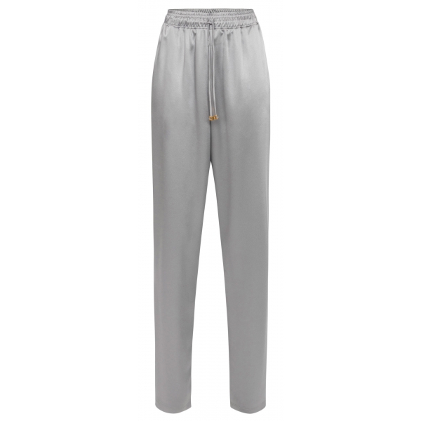 Elisabetta Franchi - Pantalone Jogger in Crêpe Lucido - Grigio - Pantaloni - Made in Italy - Luxury Exclusive Collection