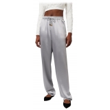 Elisabetta Franchi - Pantalone Jogger in Crêpe Lucido - Grigio - Pantaloni - Made in Italy - Luxury Exclusive Collection