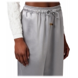 Elisabetta Franchi - Pantalone Jogger in Crêpe Lucido - Grigio - Pantaloni - Made in Italy - Luxury Exclusive Collection