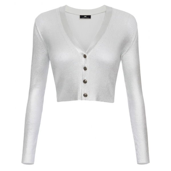 Elisabetta Franchi - Cardigan Cropped Laminato - Argento - Maglione - Made in Italy - Luxury Exclusive Collection