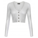 Elisabetta Franchi - Laminated Cropped Cardigan - Silver - Pullover - Made in Italy - Luxury Exclusive Collection