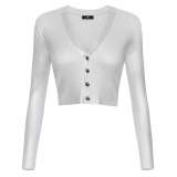 Elisabetta Franchi - Cardigan Cropped Laminato - Argento - Maglione - Made in Italy - Luxury Exclusive Collection