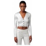 Elisabetta Franchi - Cardigan Cropped Laminato - Argento - Maglione - Made in Italy - Luxury Exclusive Collection