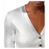 Elisabetta Franchi - Cardigan Cropped Laminato - Argento - Maglione - Made in Italy - Luxury Exclusive Collection