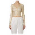 Elisabetta Franchi - Laminated Cropped Cardigan - Gold - Pullover - Made in Italy - Luxury Exclusive Collection