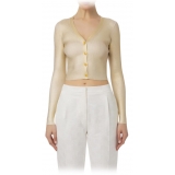 Elisabetta Franchi - Cardigan Cropped Laminato - Oro - Maglione - Made in Italy - Luxury Exclusive Collection