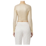 Elisabetta Franchi - Cardigan Cropped Laminato - Oro - Maglione - Made in Italy - Luxury Exclusive Collection