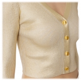 Elisabetta Franchi - Cardigan Cropped Laminato - Oro - Maglione - Made in Italy - Luxury Exclusive Collection