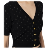 Elisabetta Franchi - Cardigan with Rhinestone Lettering Pattern - Black - Pullover - Made in Italy - Luxury Exclusive Collection