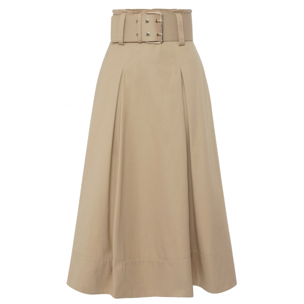 Elisabetta Franchi - Midi Skirt with Darts and Belt - Beige - Skirt - Made in Italy - Luxury Exclusive Collection