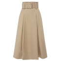 Elisabetta Franchi - Midi Skirt with Darts and Belt - Beige - Skirt - Made in Italy - Luxury Exclusive Collection