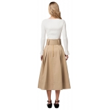 Elisabetta Franchi - Midi Skirt with Darts and Belt - Beige - Skirt - Made in Italy - Luxury Exclusive Collection