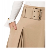 Elisabetta Franchi - Midi Skirt with Darts and Belt - Beige - Skirt - Made in Italy - Luxury Exclusive Collection