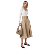 Elisabetta Franchi - Gonna Midi con Pinces e Cintura - Beige - Gonna - Made in Italy - Luxury Exclusive Collection