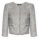 Elisabetta Franchi - Tweed Lurex Cropped Jacket - Silver - Jacket - Made in Italy - Luxury Exclusive Collection