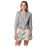 Elisabetta Franchi - Tweed Lurex Cropped Jacket - Silver - Jacket - Made in Italy - Luxury Exclusive Collection