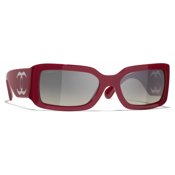 Chanel - Occhiali da Sole Rettangolari - Rosso Grigio - Chanel Eyewear