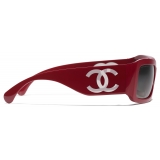 Chanel - Occhiali da Sole Rettangolari - Rosso Grigio - Chanel Eyewear