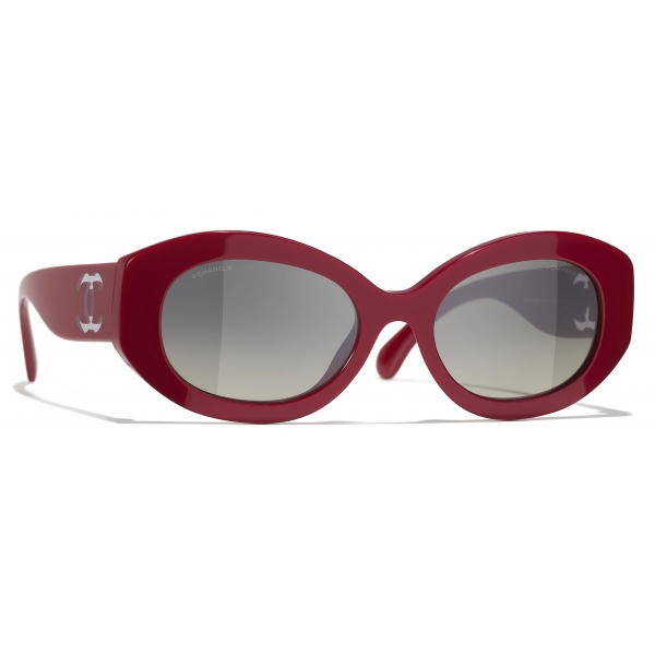 Chanel - Occhiali da Sole Ovali - Rosso Grigio - Chanel Eyewear