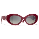 Chanel - Occhiali da Sole Ovali - Rosso Grigio - Chanel Eyewear