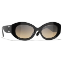 Chanel - Oval Sunglasses - Black Gray - Chanel Eyewear