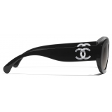 Chanel - Occhiali da Sole Ovali - Nero Grigio - Chanel Eyewear