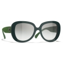 Chanel - Occhiali da Sole Ovali - Verde Scuro Grigio Chiaro - Chanel Eyewear