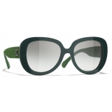 Chanel - Oval Sunglasses - Dark Green Light Gray - Chanel Eyewear