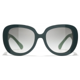 Chanel - Occhiali da Sole Ovali - Verde Scuro Grigio Chiaro - Chanel Eyewear