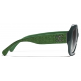 Chanel - Occhiali da Sole Ovali - Verde Scuro Grigio Chiaro - Chanel Eyewear