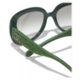 Chanel - Occhiali da Sole Ovali - Verde Scuro Grigio Chiaro - Chanel Eyewear