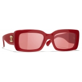 Chanel - Occhiali da Sole Rettangolari - Rosso - Chanel Eyewear