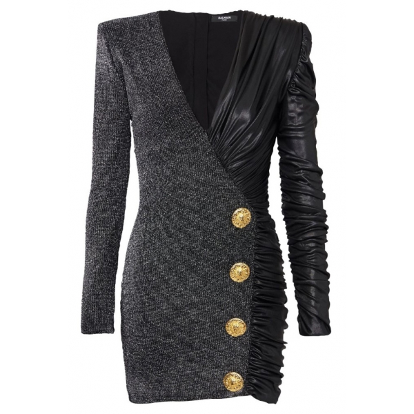 Balmain - Abito Corto in Jersey Doppio - Nero Argento - Balmain Exclusive Luxury Collection