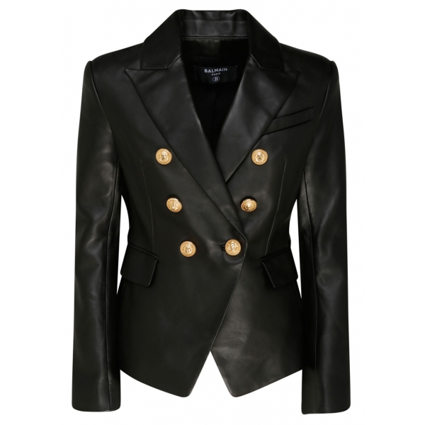 Balmain - Giacca Blazer Doppiopetto in Pelle - Nero - Balmain Exclusive Luxury Collection