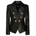 Balmain - Giacca Blazer Doppiopetto in Pelle - Nero - Balmain Exclusive Luxury Collection