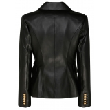 Balmain - Giacca Blazer Doppiopetto in Pelle - Nero - Balmain Exclusive Luxury Collection