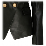 Balmain - Giacca Blazer Doppiopetto in Pelle - Nero - Balmain Exclusive Luxury Collection