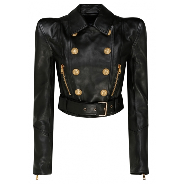 Balmain - Leather Perfecto Cropped Jacket - Black - Balmain Exclusive Luxury Collection