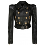 Balmain - Giacca in Pelle Perfecto Cropped - Nero - Balmain Exclusive Luxury Collection