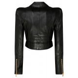 Balmain - Giacca in Pelle Perfecto Cropped - Nero - Balmain Exclusive Luxury Collection