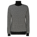 Balmain - Monogram Print Jumper Knitwear - Navy Blue Off White - Balmain Exclusive Luxury Collection