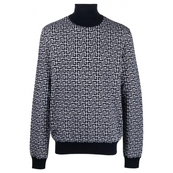 Balmain - Monogram Print Jumper Knitwear - White Blue Marine - Balmain Exclusive Luxury Collection