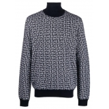 Balmain - Monogram Print Jumper Knitwear - White Blue Marine - Balmain Exclusive Luxury Collection