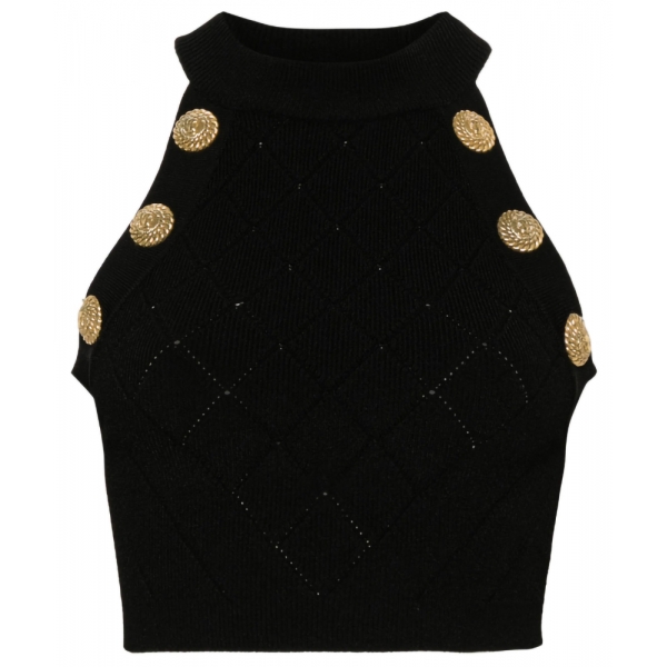 Balmain - Knit Cropped Top - Black - Balmain Exclusive Luxury Collection