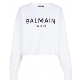 Balmain - Printed Bulky Cropped Sweatshirt - White Black - Balmain Exclusive Luxury Collection