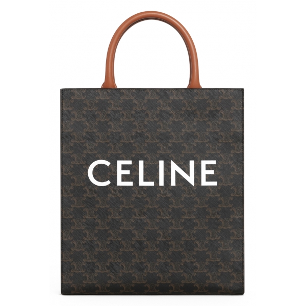 Céline - Borsa Cabas Verticale Piccola in Tela Triomphe e Pelle di Vitello - Tan - Borsa - Céline Exclusive Collection