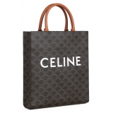 Céline - Borsa Cabas Verticale Piccola in Tela Triomphe e Pelle di Vitello - Tan - Borsa - Céline Exclusive Collection