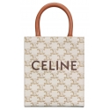 Céline - Borsa Cabas Verticale Mini in Tela Triomphe e Pelle di Vitello con Stampa - Bianco - Borsa - Exclusive Collection