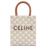 Céline - Borsa Cabas Verticale Mini in Tela Triomphe e Pelle di Vitello con Stampa - Bianco - Borsa - Exclusive Collection