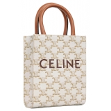 Céline - Borsa Cabas Verticale Mini in Tela Triomphe e Pelle di Vitello con Stampa - Bianco - Borsa - Exclusive Collection